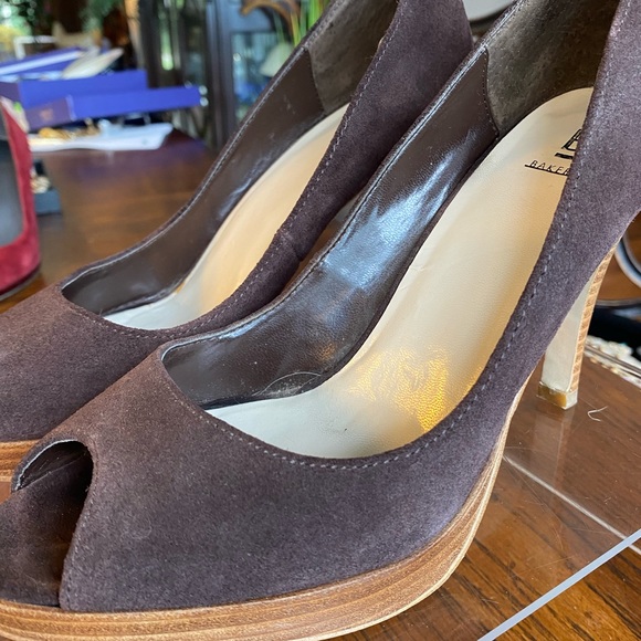 BAKERS Sz 8B Brown Suede Open-toe wood heel & Platform Pump - Picture 6 of 8